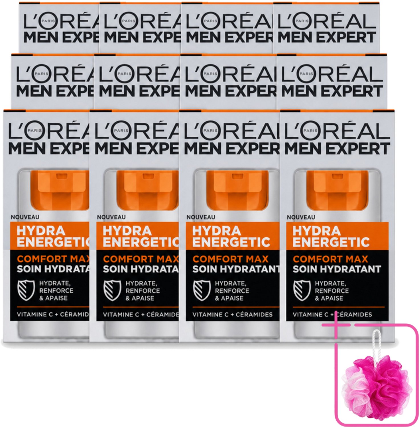 12 x L'Oréal Paris Men Expert Hydra Energetic Comfort Max - Dagcrème - Hydraterend voor Droge Huid - 50 ml - Bulkverpakking - Hydra crème - Douchemop - Droge huid