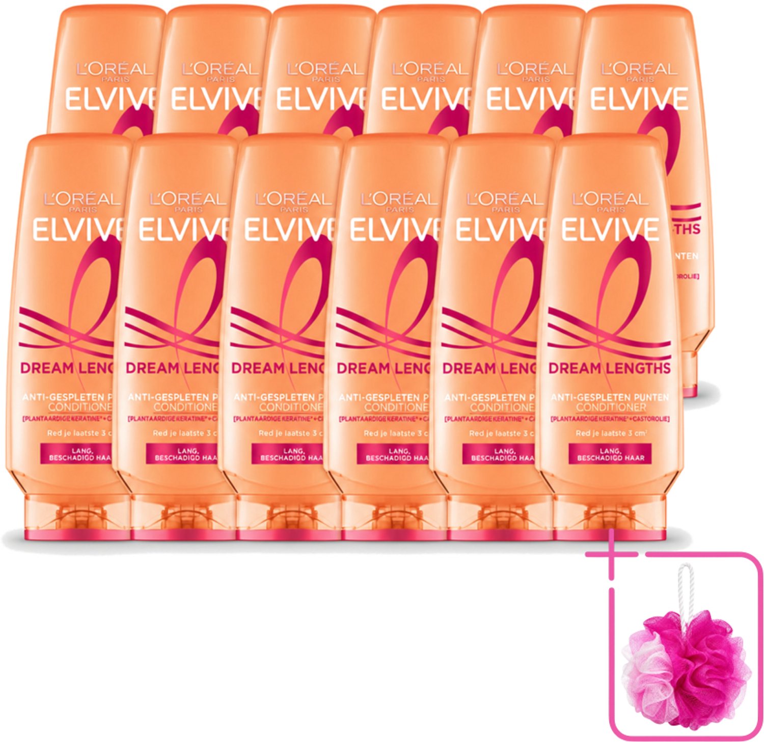 12 x L'Oréal Paris Elvive Dream Lengths - Conditioner - 250 ml - Bulkverpakking - Lang haar - Douchemop - Beschadigd haar