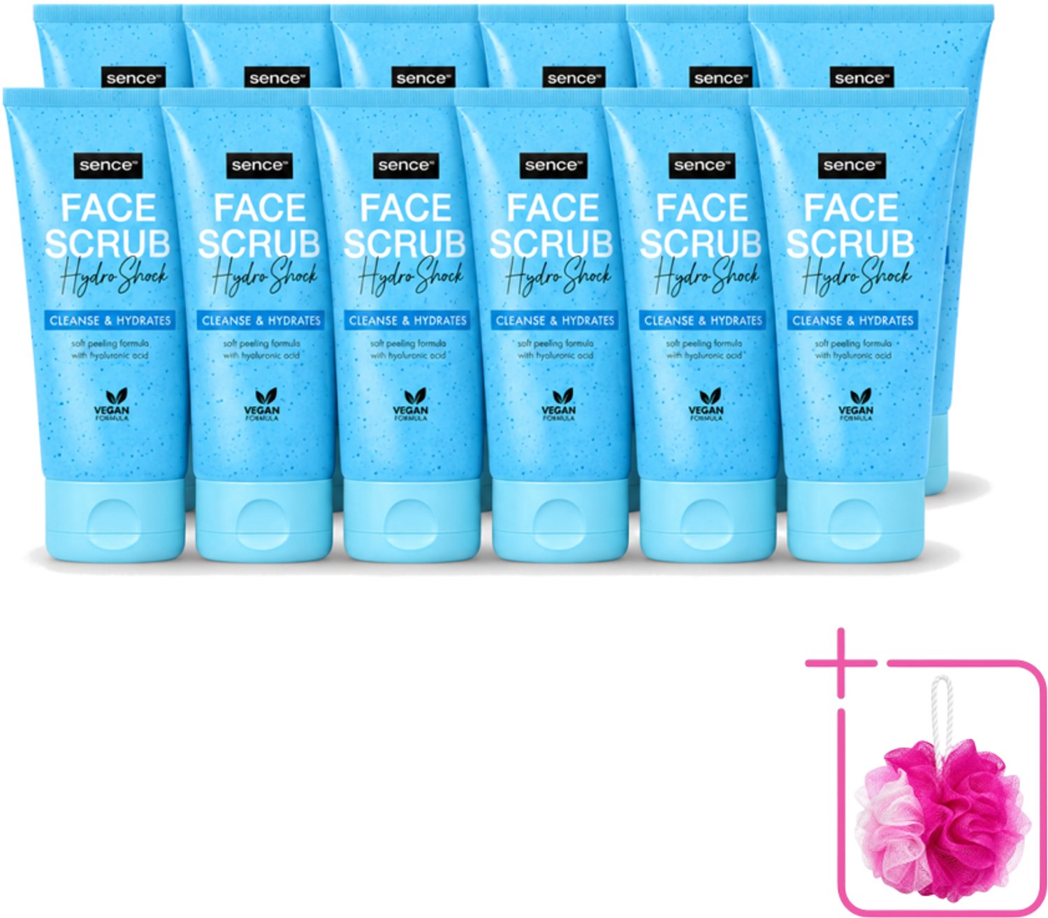 12 x Sence - Alle Huidtypes - Gezichtsscrub - Exfoliërend - 150 ml - Bulkverpakking - Gezichtsscrub - Douchemop - Exfoliëren