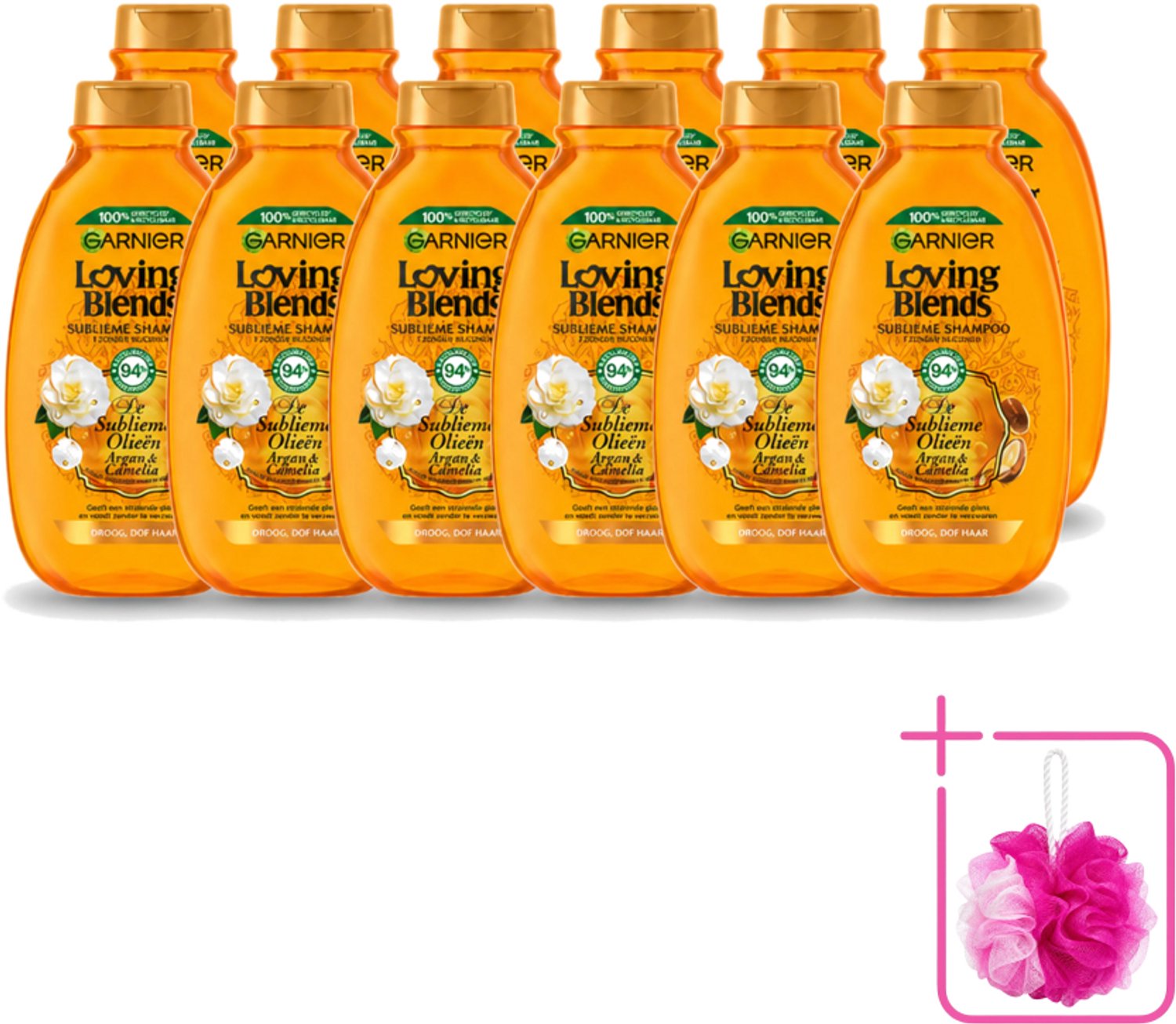 12 x Garnier - Loving Blends - Shampoo - Argan & Cameliaolie - Droog & Dof Haar - 300 ml - Bulkverpakking - Droog haar - Douchemop - Dof haar
