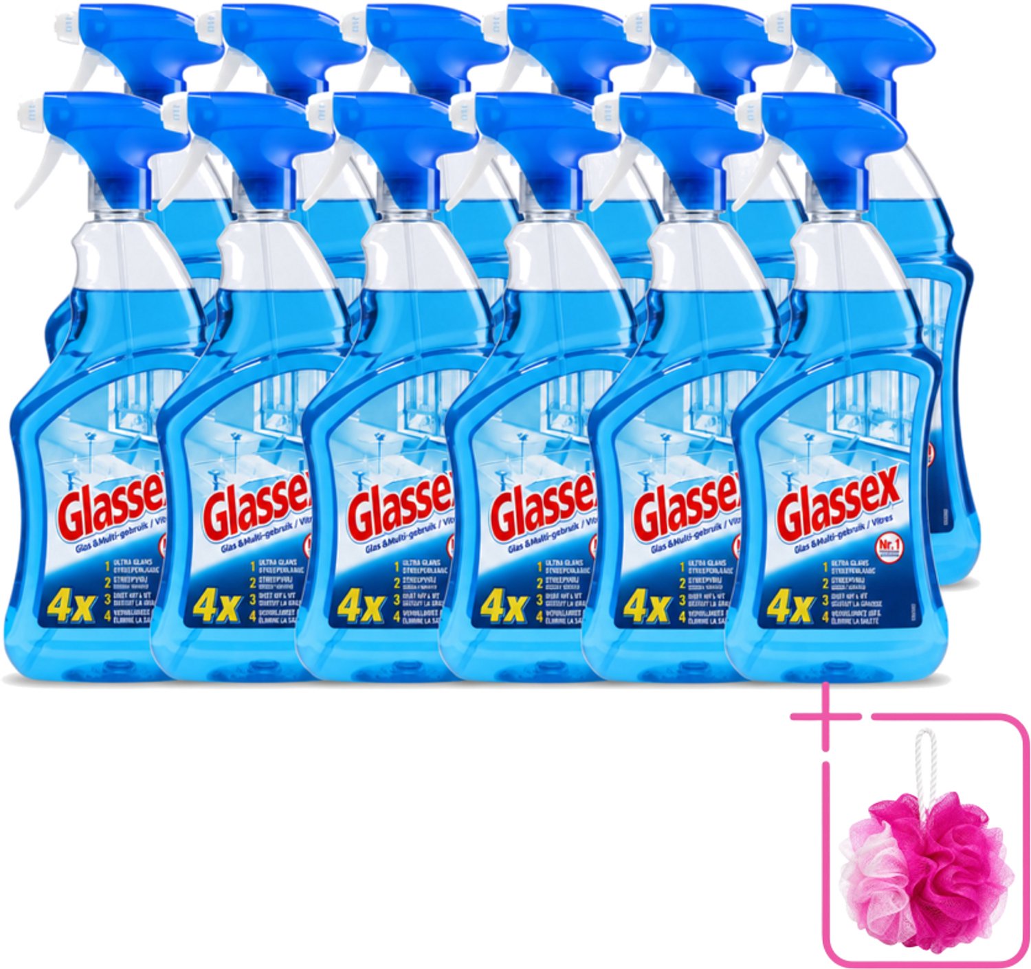 12 x Glassex - Glas & Multi Schoonmaak Spray - Voor Stralend Glas & Vlekken - 750 ml - Bulkverpakking - Schoonmaken - Glas reinigen