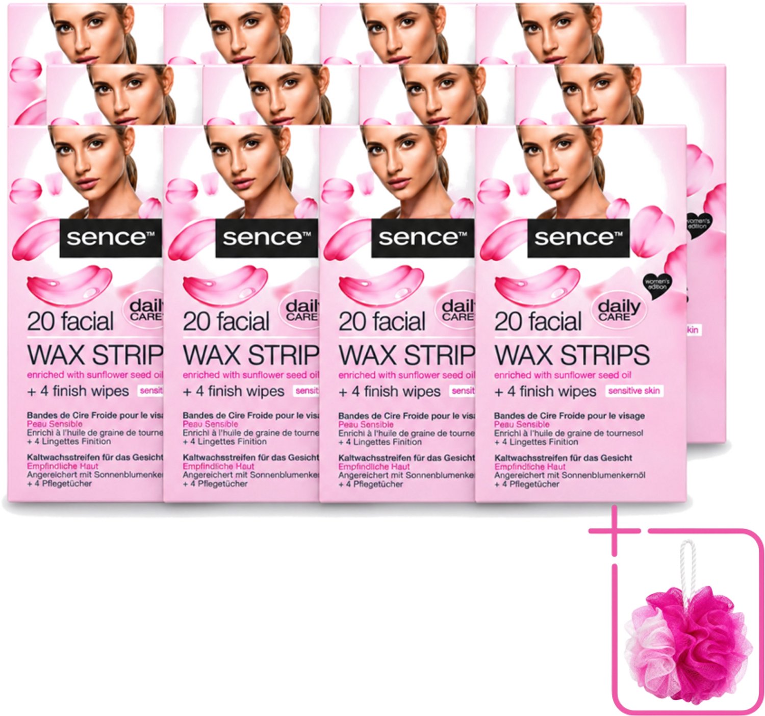 12 x Sence - Waxstrips - Gezicht - 20 Waxstrips - Bulkverpakking - Gezichts-waxstrips - Douchemop - Gezichts-waxen