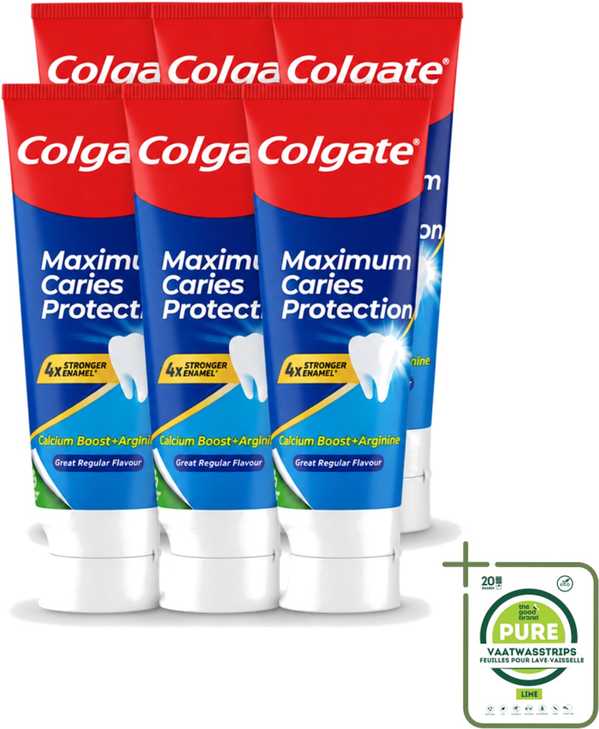 6 x Colgate - Carries Protection - Met Calcium - Tandpasta - 75ml - Grootverpakking - Vaatwasstrips - Tandpasta Tegen Gaatjes - Tandbederf Bescherming - Calcium En Fluoride - Tanden Versterken - Frisse Adem