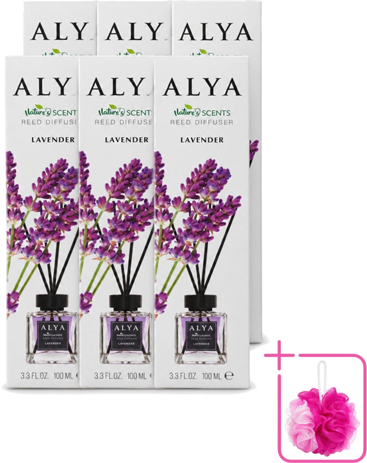 6 x Alya – Reed Diffuser – Lavender – Interieurparfum - Bulkverpakking - Lavendel geurstokjes - Douchemop - Rustgevende geur