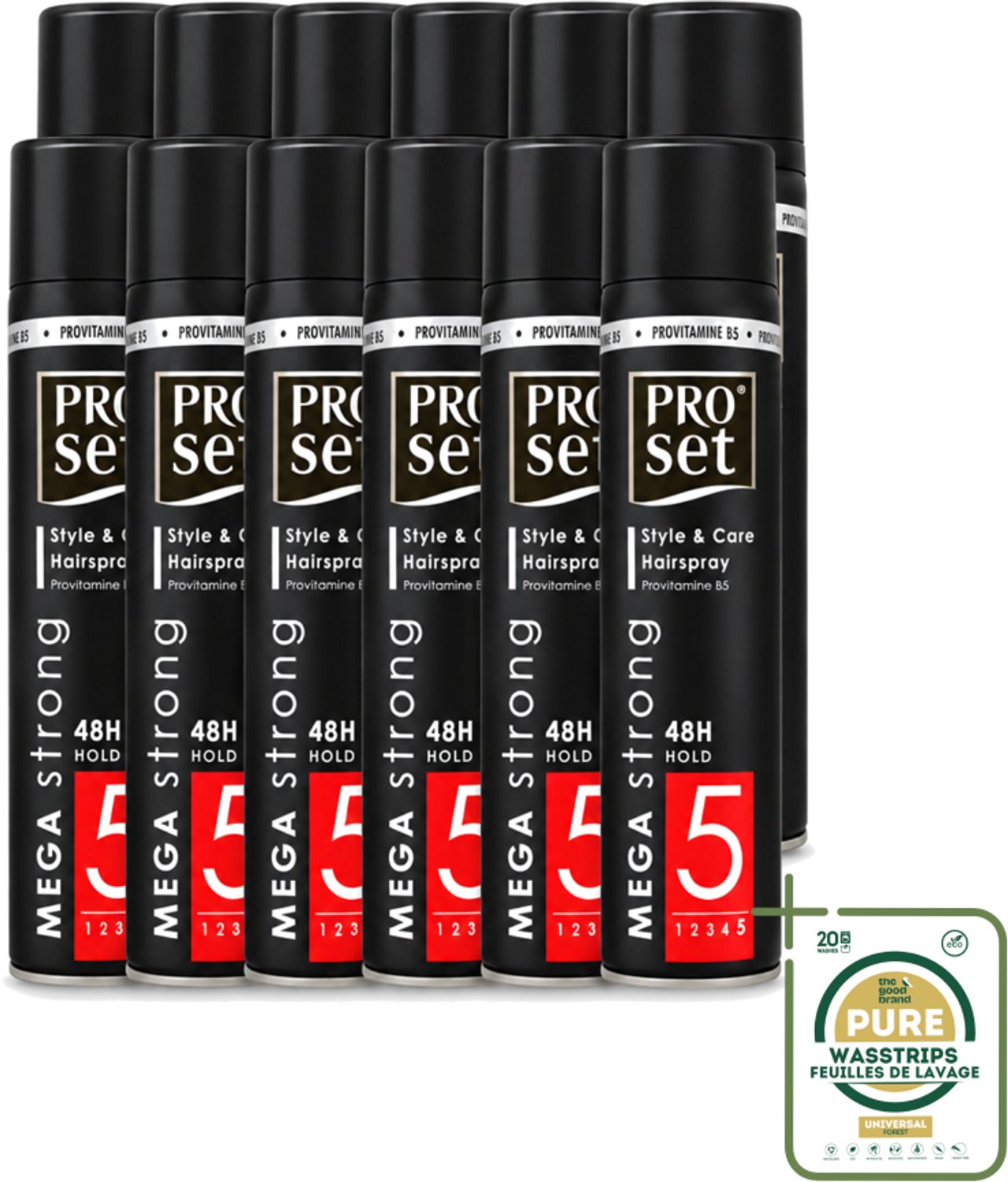 12 x Proset - Haarspray - Mega Strong - 48 uur Werking - 300 ml - Wasstrips - Haarspray - Mega Strong - 48 Uur - Langdurige Fixatie - Extra Volume