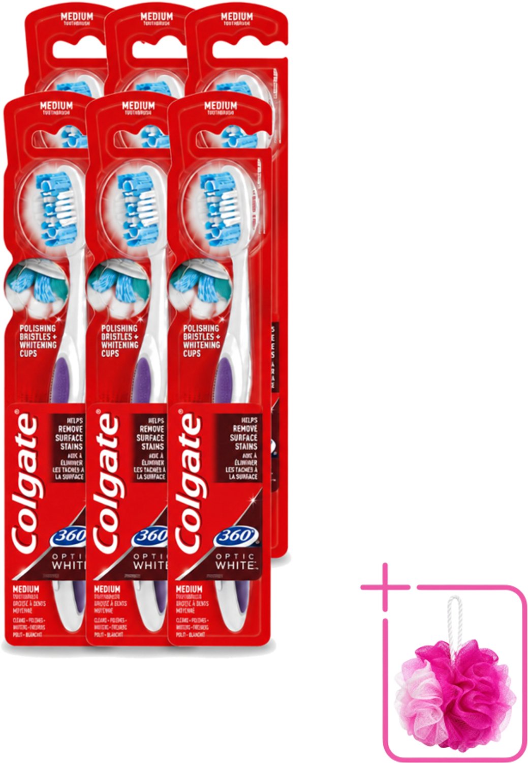 6 x Colgate - Tandenborstel - 360 Optic White Medium- Wit - 1 Tandenborstel - Bulkverpakking - Tandenborstel - Tanden reinigen