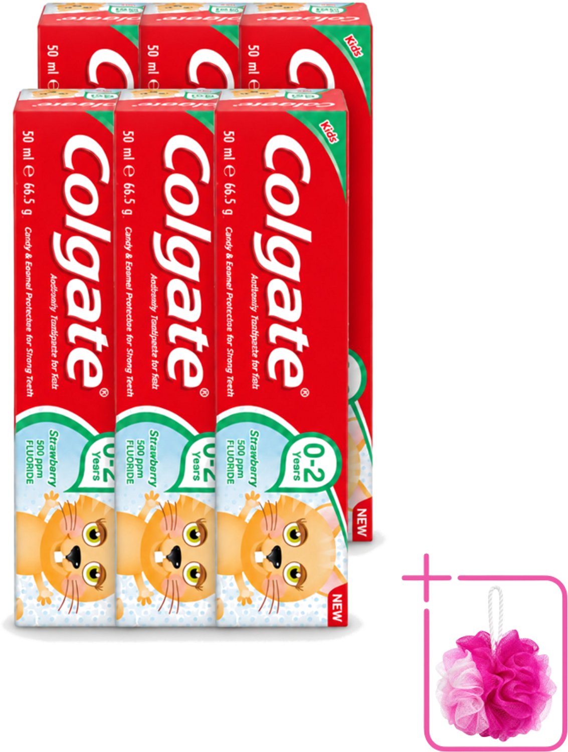 6 x Colgate - Aardbeismaak - Kindertandpasta - Voor 0 tot 2 jaar oud - 50ml - Bulkverpakking - Baby tandpasta - Douchemop - Kindertandpasta