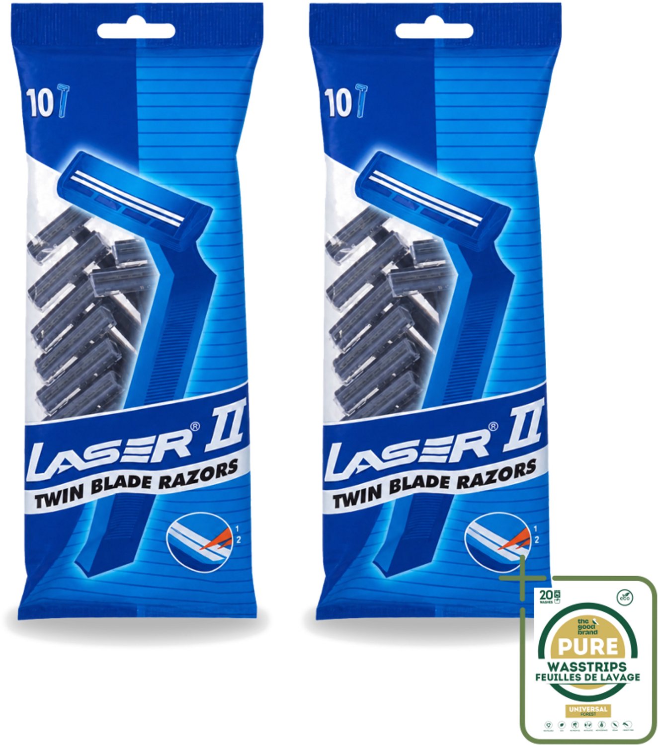 2 x Laser 2 - Ready Razor - Wegwerp - Voor Mannen - 10 Mesjes - Scheermesjes - Wegwerp Scheermesjes - Laser 2 Scheermesjes - 2-bladige Scheermesjes - Scheerbeurt