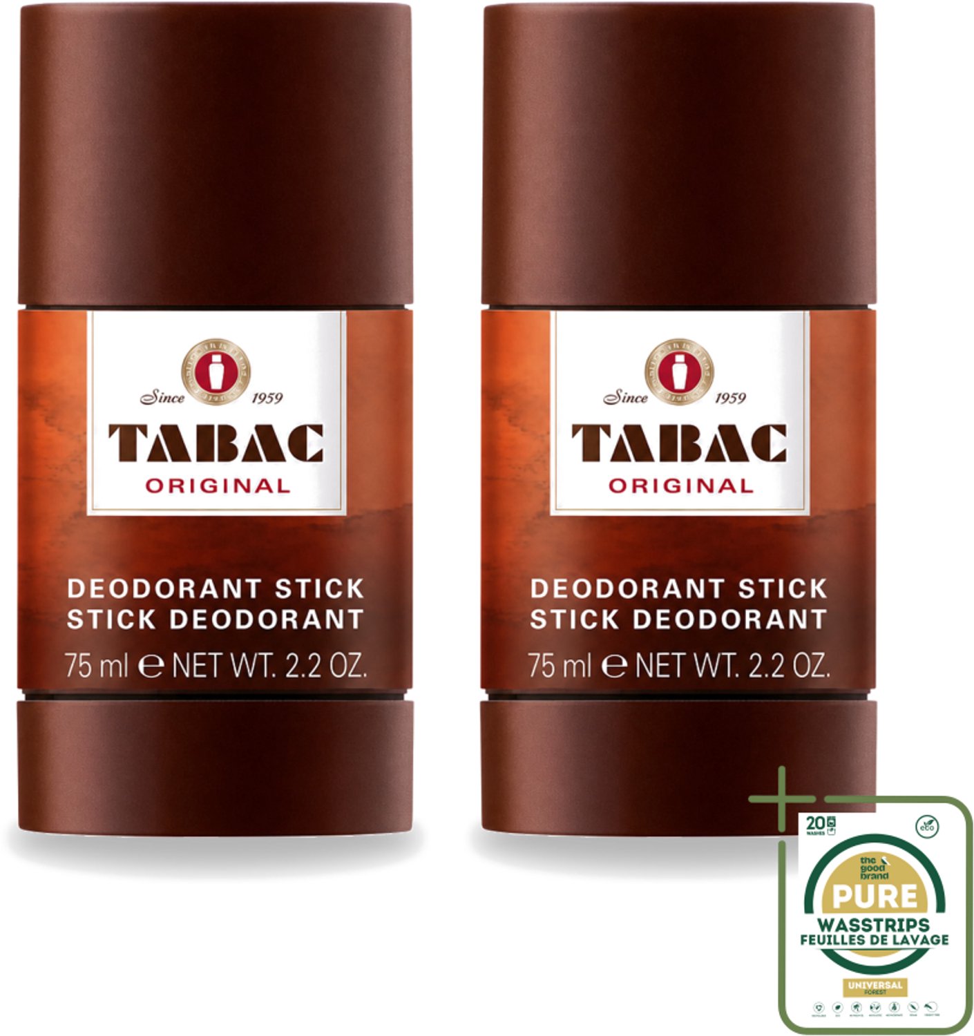 2 x Tabac Original - Deodorant Stick - Langdurige frisheid - 75 ml - Wasstrips - Deodorant Stick - Langdurige Frisheid - Zweetbescherming - Pittige Geur - Mannelijke Geur