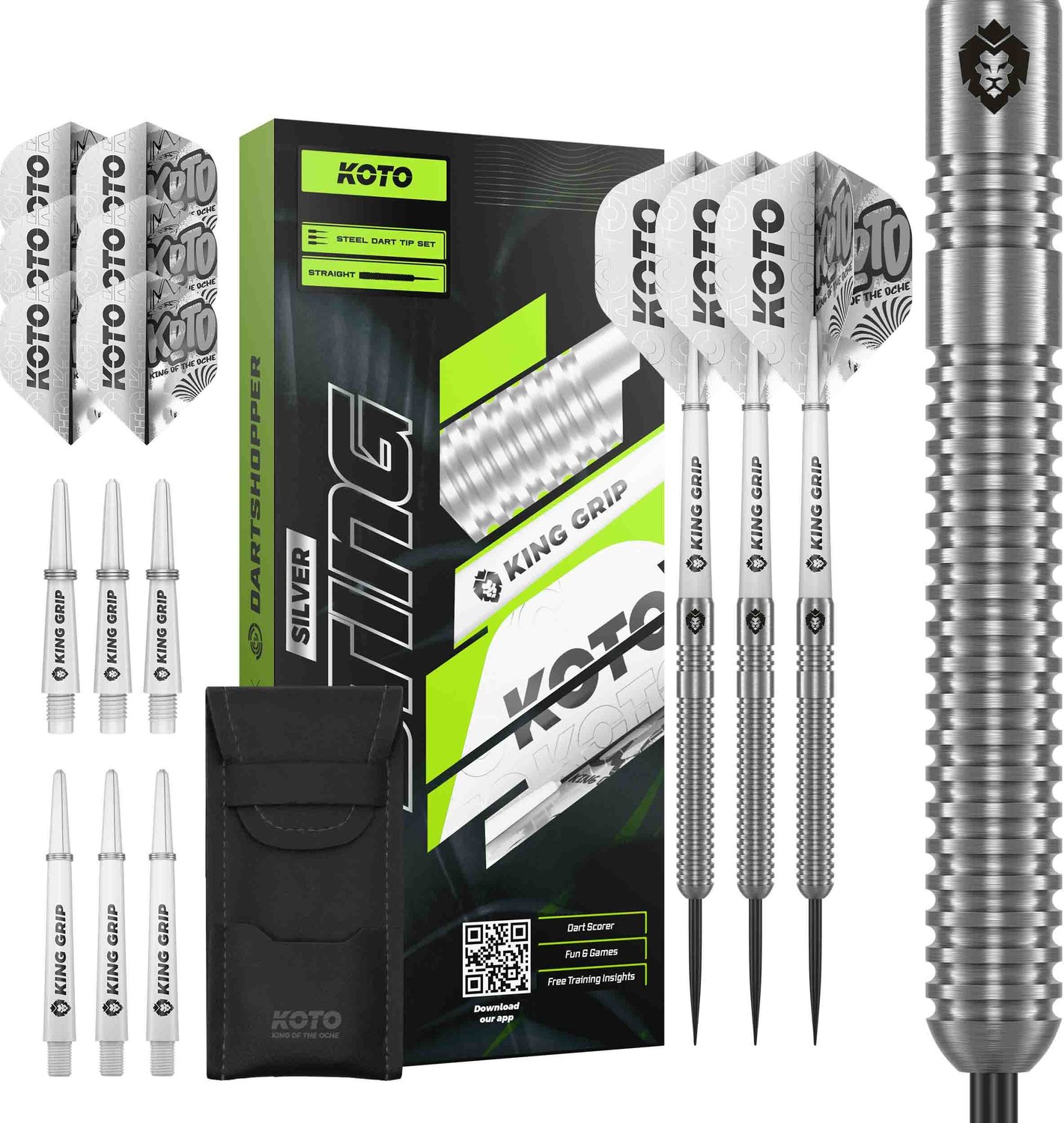 KOTO - Sting Silver Straight - 90% Tungsten - Dartpijlen - 24 Gram - Zilver - Steeldarts
