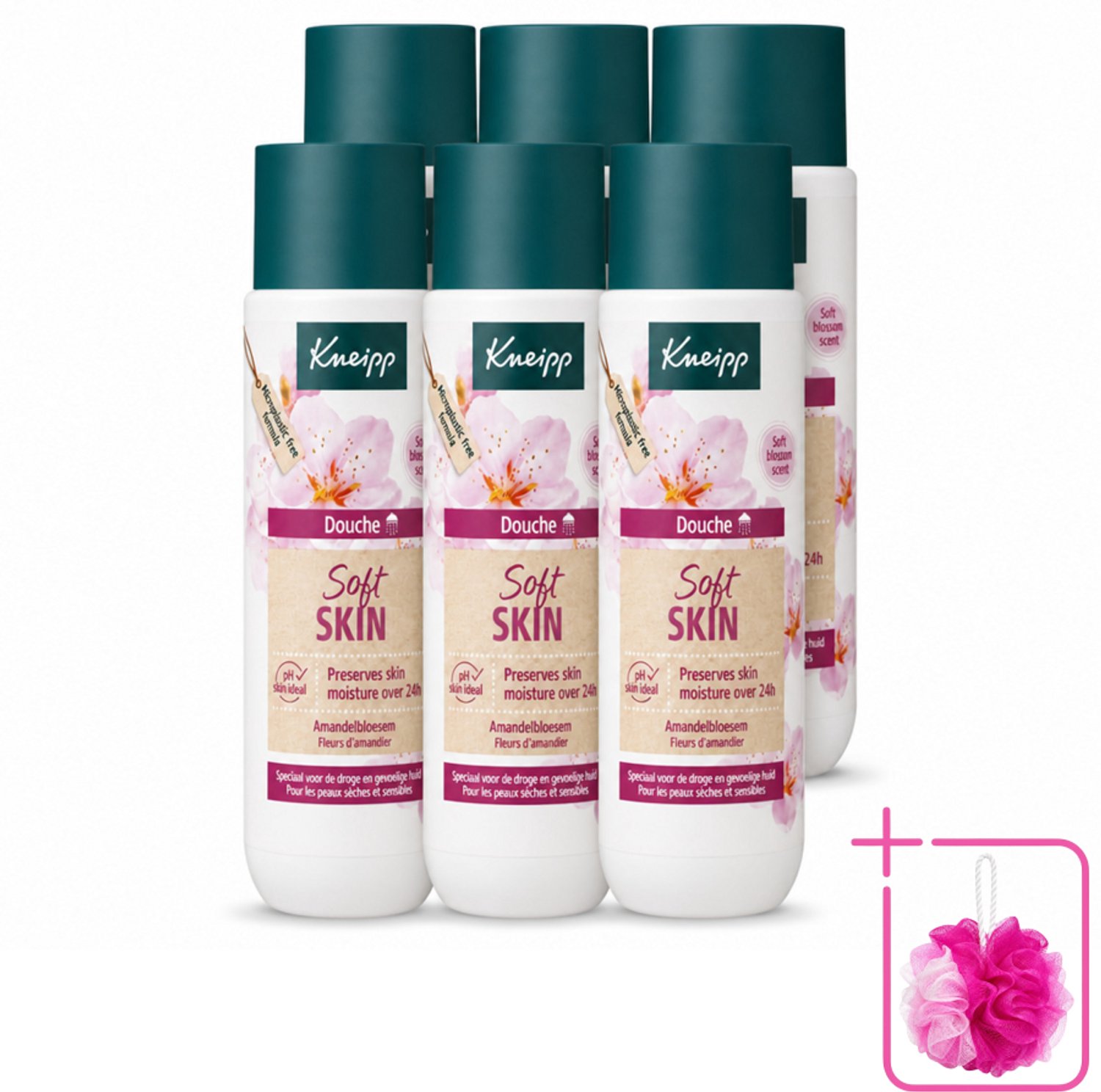 6 x Kneipp - Douchegel - Soft Skin - Amandelbloesem - 200 ml - Bulkverpakking - Droge huid - Douchemop - Gevoelige huid