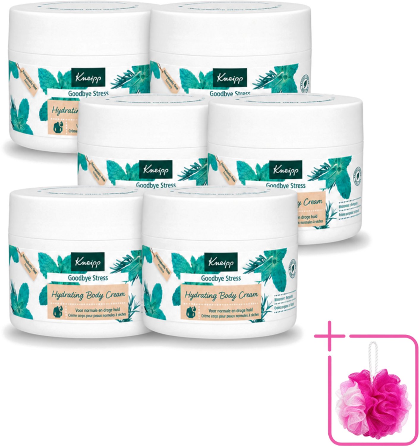 6 x Kneipp - Body crème - Goodbye Stress - Watermunt & Rozemarijn - 200 ml - Bulkverpakking - Stressvermindering - Douchemop - Huidverzorging