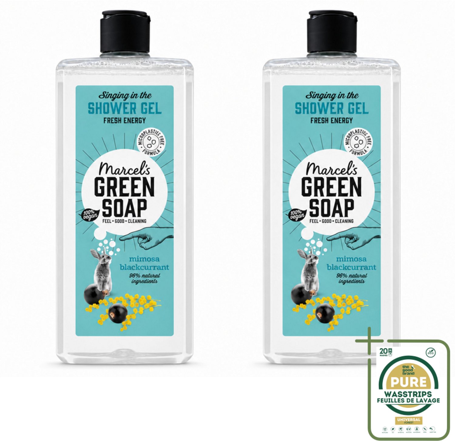 2 x Marcel's Green Soap - Douchegel - Mimosa & Zwarte Bes - Verzorgend & zacht - 300 ml - Wasstrips - Douchegel - Natuurlijke Douchegel - Ecologische Douchegel - Vegan Douchegel - Verzorgende Douchegel