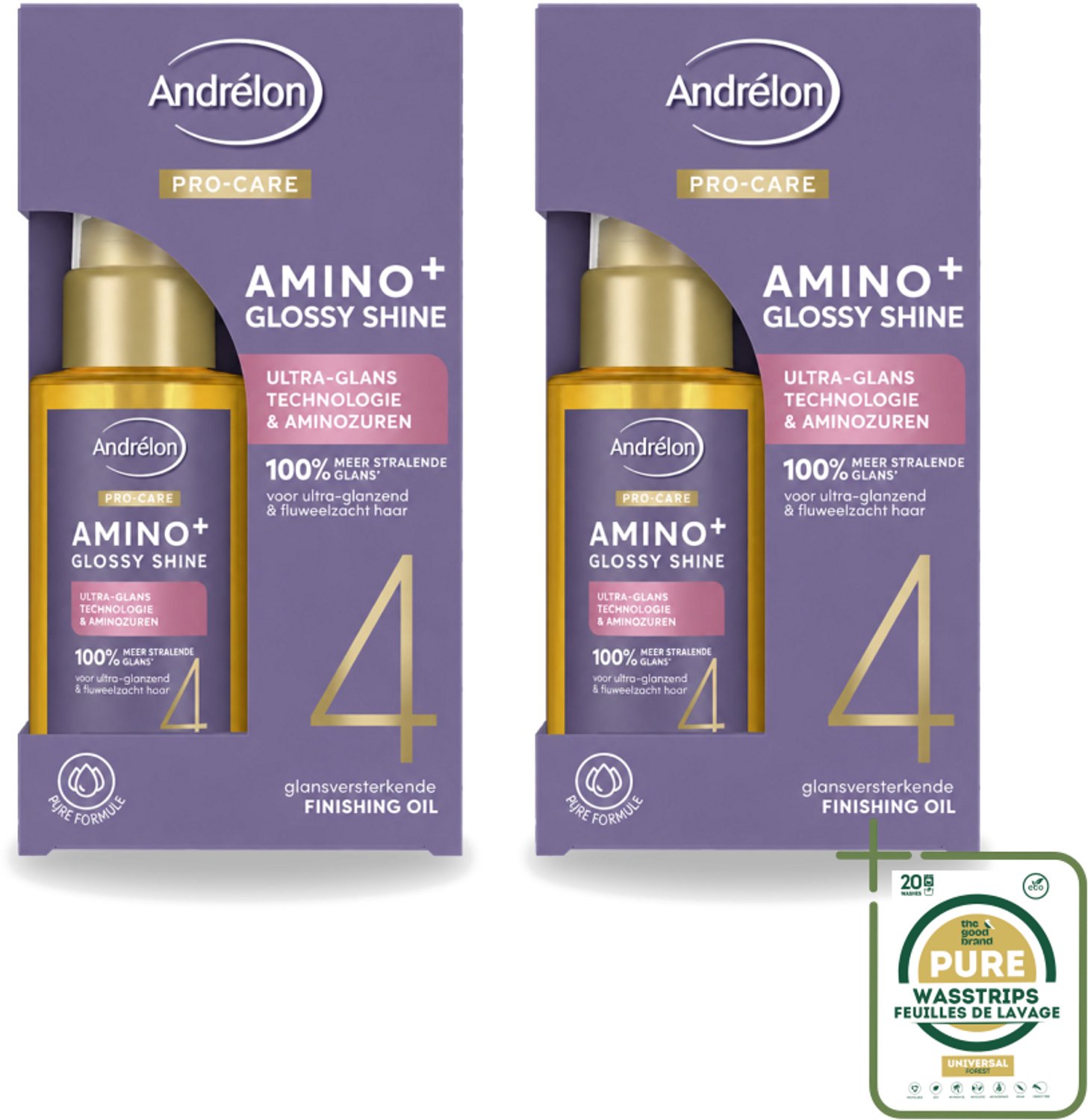 2 x Andrélon – Finishing Oil – Pro Care Amino+ Glossy Shine – 50 ml - Wasstrips - Haarverzorging - Haaroppervlak - Glans - Haarpunten - Pluiscontrole