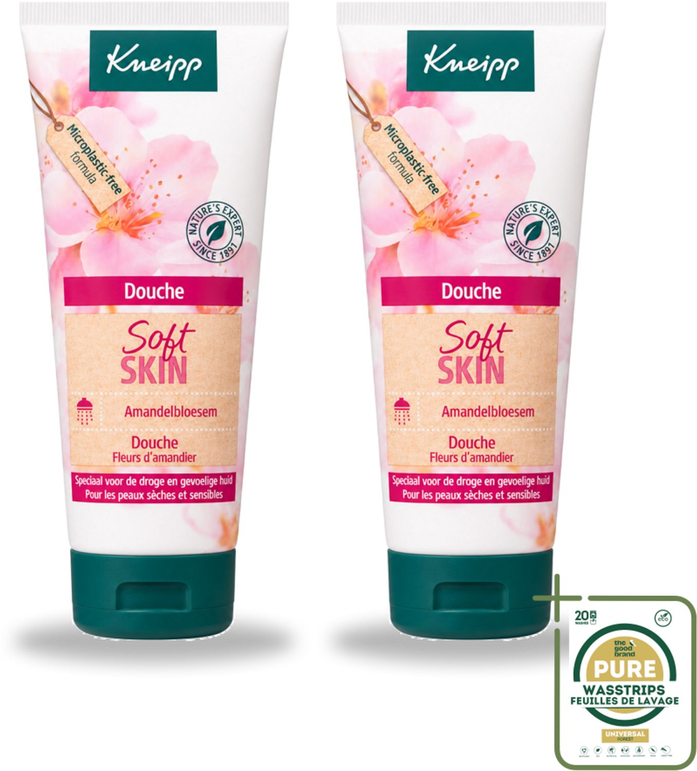 2 x Kneipp – Amandel – Douche – 75 ml - Wasstrips - Amandel Douche - Douche Voor Gevoelige Huid - Zeepvrije Douche - Hydraterende Douche - Douche Voor Droge Huid