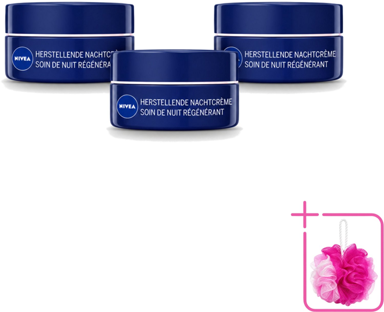 3 x NIVEA - Nachtcrème - Essentials +24U Voedend - Voor gevoelige & droge huid - Met Sheaboter & Amandelolie - 50 ml - Bulkverpakking - Nachtcrème - Douchemop - Voedende crème