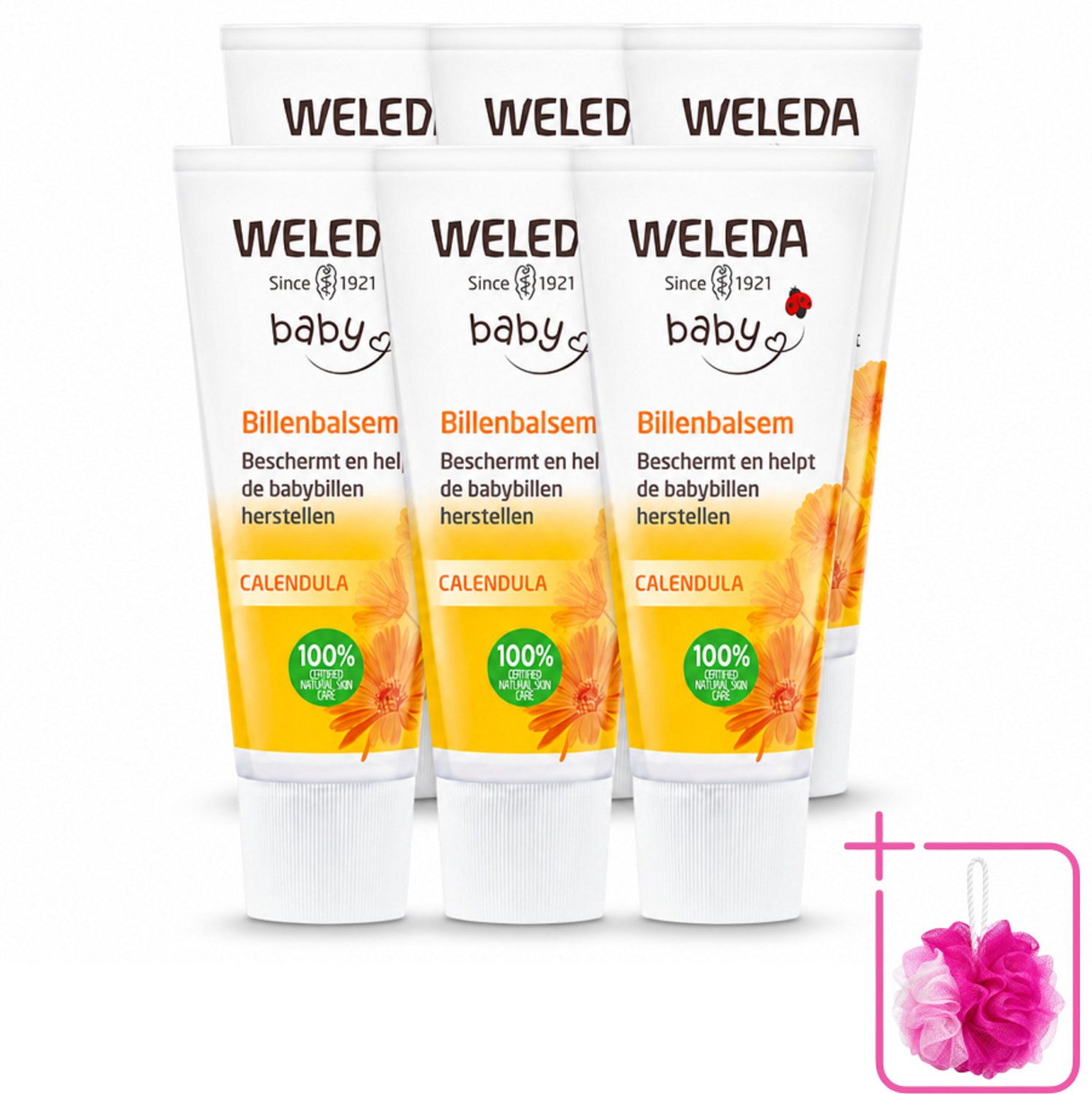 6 x WELEDA - Billenbalsem - Baby Calendula - 30 ml - Bulkverpakking - Babybillen - Douchemop - Luieruitslag
