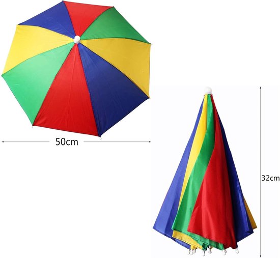 3 stuks regenboogparaplumutsen met elastische band, handsfree, grappige strandfeestmutsen, verstelbare maat, geschikt voor alle leeftijden, kinderen, mannen en vrouwen — afbeelding 2
