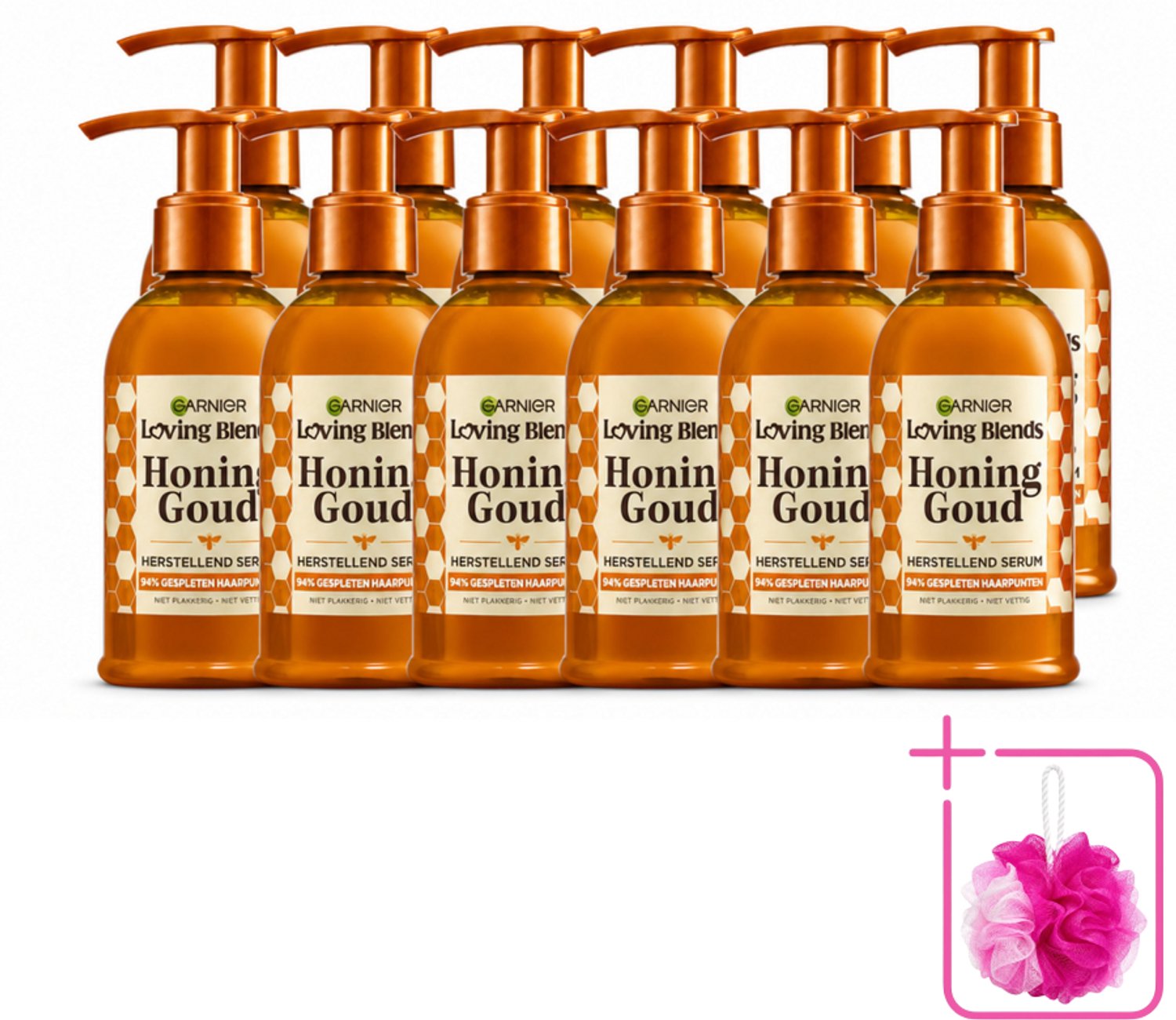 12 x Garnier - Loving Blends Honing Goud - Herstellend Haarserum - Beschadigd & Breekbaar Haar - 115 ml - Bulkverpakking - Haarherstel - Douchemop - Haarversterking