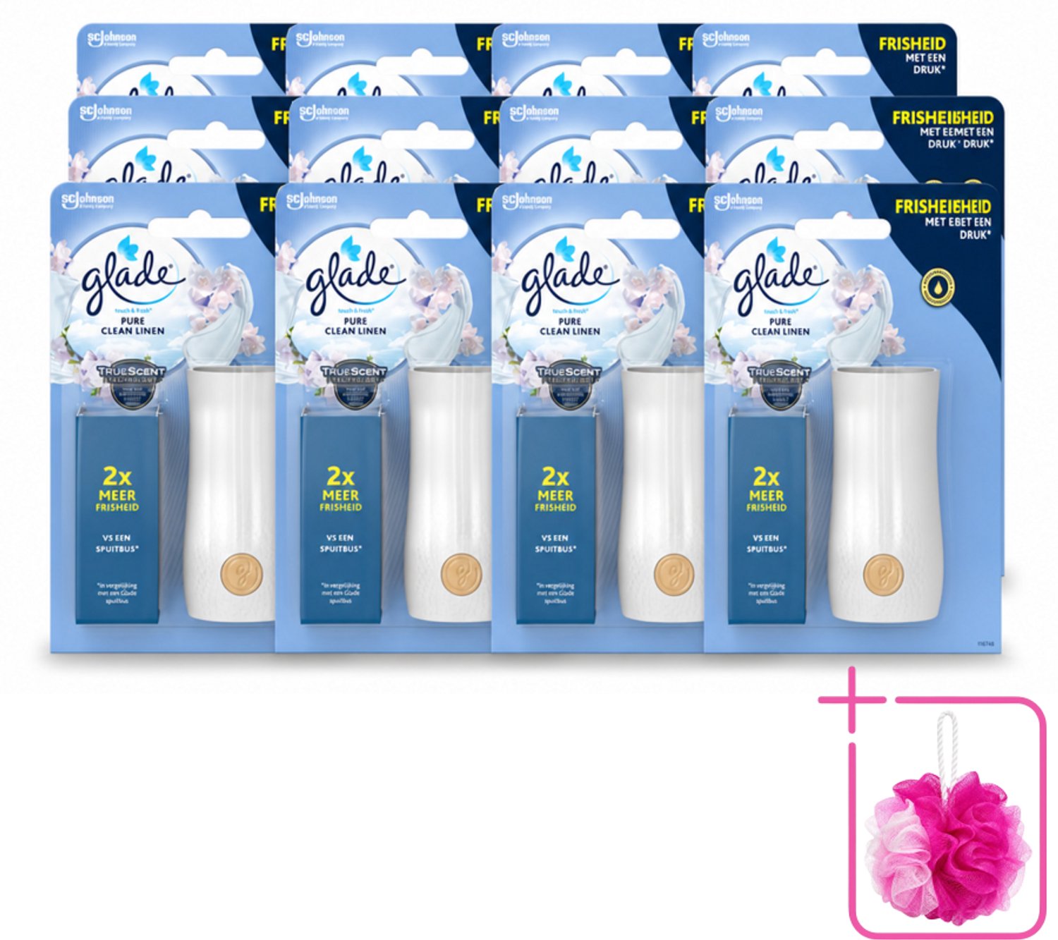 12 x Glade - Houder Touch & Fresh - Pure Clean Linen - 10 ml - Bulkverpakking - Frisse geur - Douchemop - Linnengoed