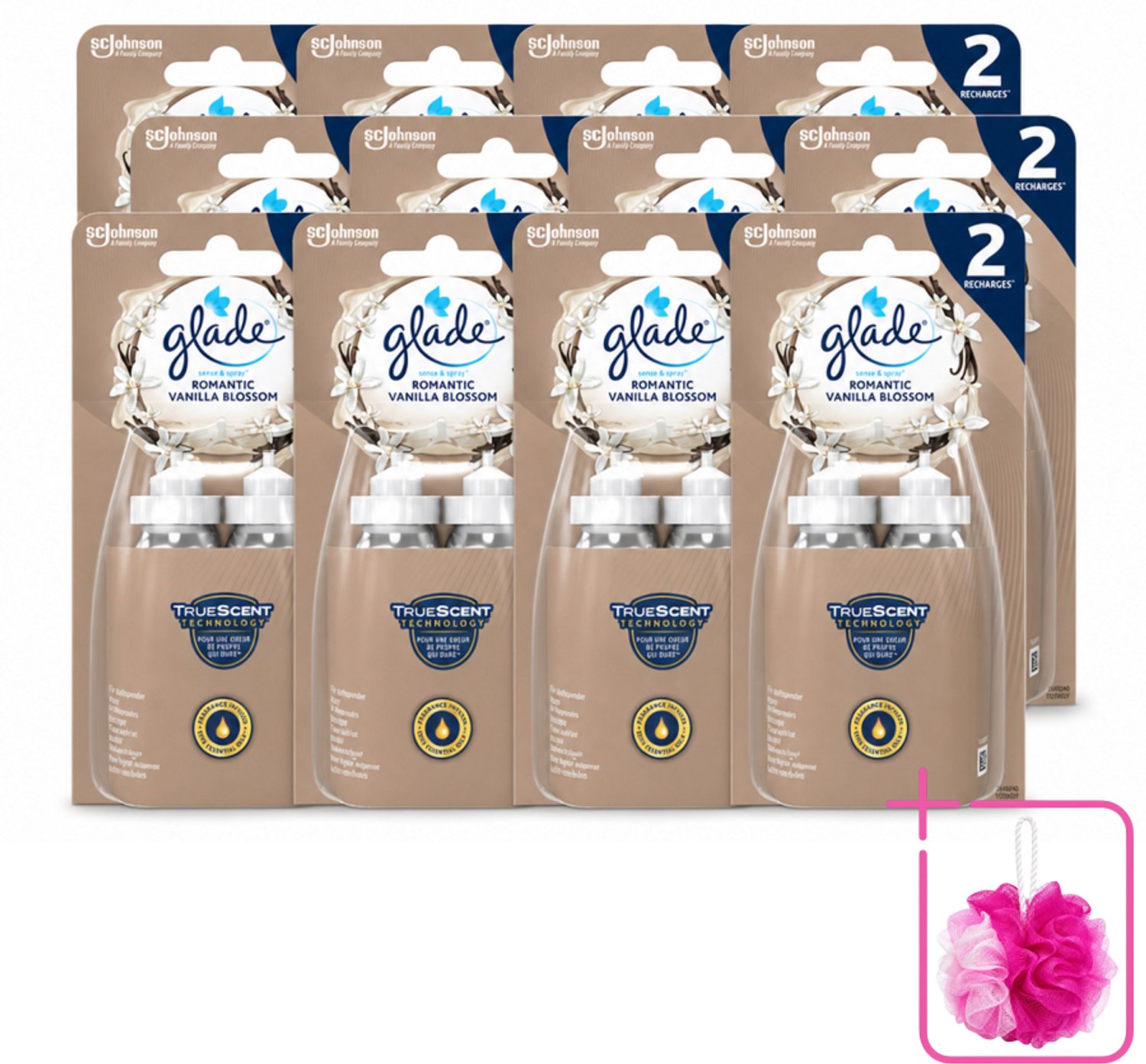 12 x Glade - Sense & Spray - Romantic Vanillebloesem - 2 × 18 ml - Bulkverpakking - Romantische geur - Douchemop - Geurverspreiding