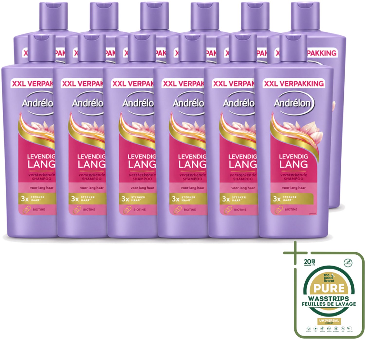 12 x Andrélon – Shampoo – Levendig Lang – 685 ml - Lang Haar Verzorging - Versterkend Haar Shampoo - Biotine Shampoo - Gezond Lang Haar - Beschadigd Haar Versterken