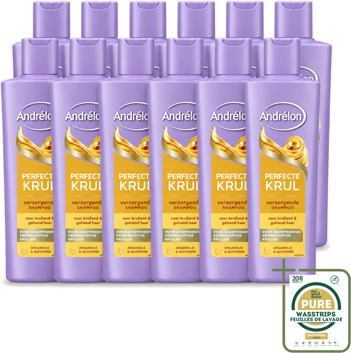12 x Andrélon – Shampoo – Perfecte Krul – 250 ml - Wasstrips - Krullen Verzorgen - Krulshampoo - Krulverzorging - Pluisvrij Haar - Kruldefinitie