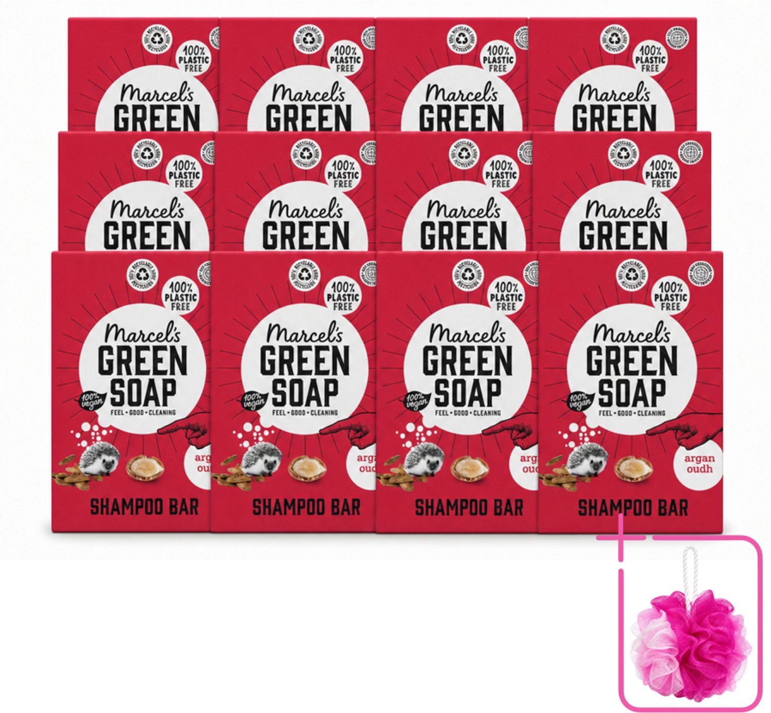 12 x Marcel's Green Soap - Shampoobar - Argan & Oudh - Versterkt & verzorgt - 90 gr - Bulkverpakking - Shampoobar - Douchemop - Natuurlijke haarverzorging