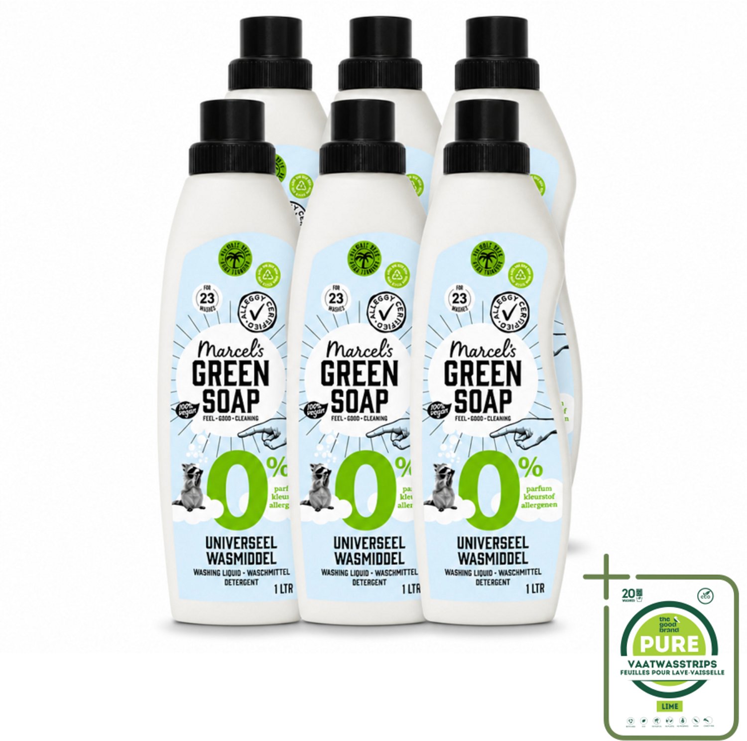 6 x Marcel’s Green Soap – Wasmiddel – Universeel - 0% – Zonder parfum en kleurstof – 1 liter - Grootverpakking - Vaatwasstrips - Wasmiddel 0% Parfum - Gevoelige Huid - Milde Wasmiddel - Duurzame Wasmiddel - Geen Kleurstoffen