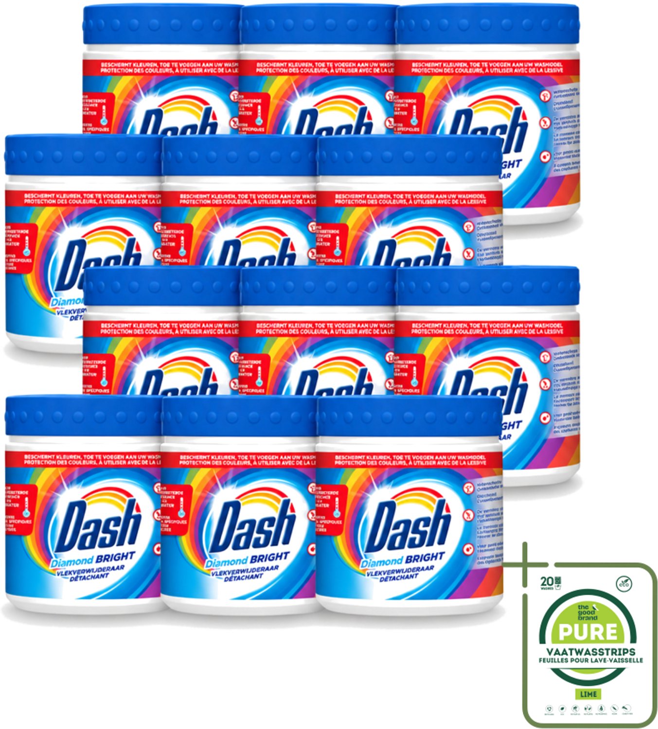 12 x Dash – Vlekverwijderaar – Diamond Bright Kleur – 500 g - Grootverpakking - Vaatwasstrips - Waspoeder - Vlekverwijderaar - Kleurherstel - Wasmiddel - Oksyfoam