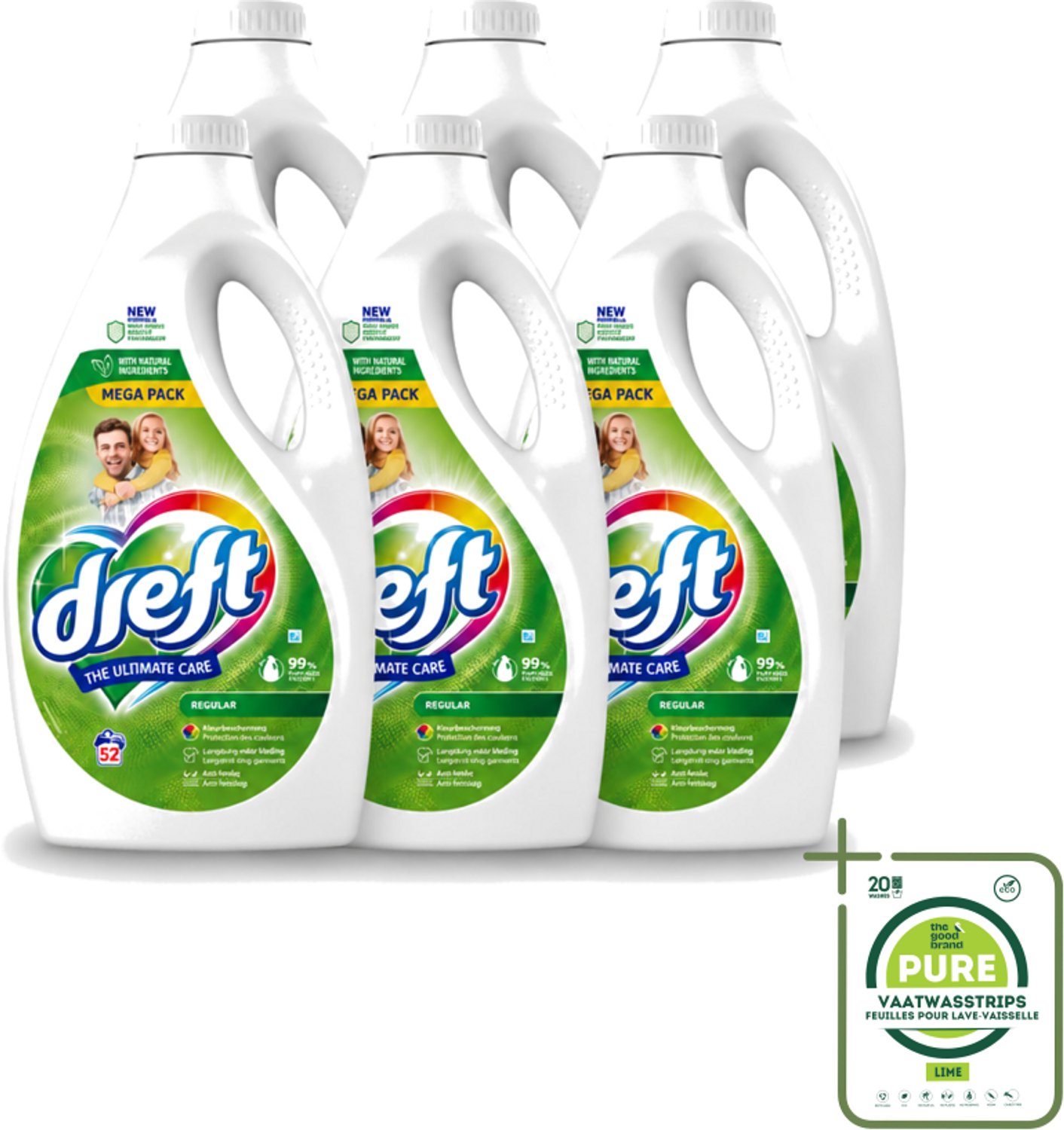 6 x Dreft – Regular – Vloeibaar Wasmiddel – 2,34 liter – 52 wasbeurten - Grootverpakking - Vaatwasstrips - Wasmiddel - Geconcentreerd Wasmiddel - Vloeibaar Wasmiddel - Kleding Reinigen - Kleur Beschermen