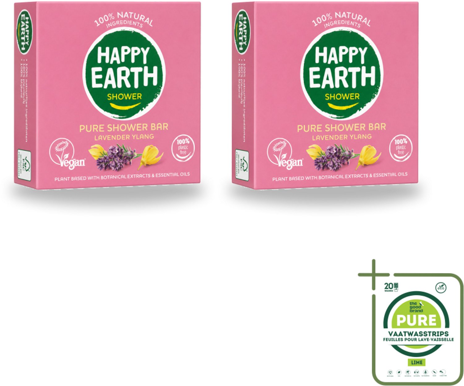 2 x Happy Earth – Shower Bar – 100% Natuurlijk Lavender Ylang – 90 g - Grootverpakking - Vaatwasstrips - Douchegel - Natuurlijke Douchegel - Lavendel - Ylang-ylang - Sheaboter