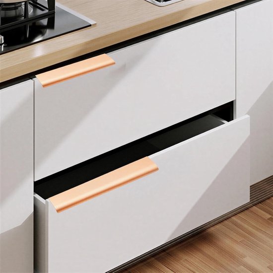 2 stuks 300 mm handgrepen voor keukenkasten, goudkleurige verborgen ladegrepen, aluminiumlegering, deurgrepen kast, gebogen meubelgreep, voor kasten, laden en kaptafels — afbeelding 2