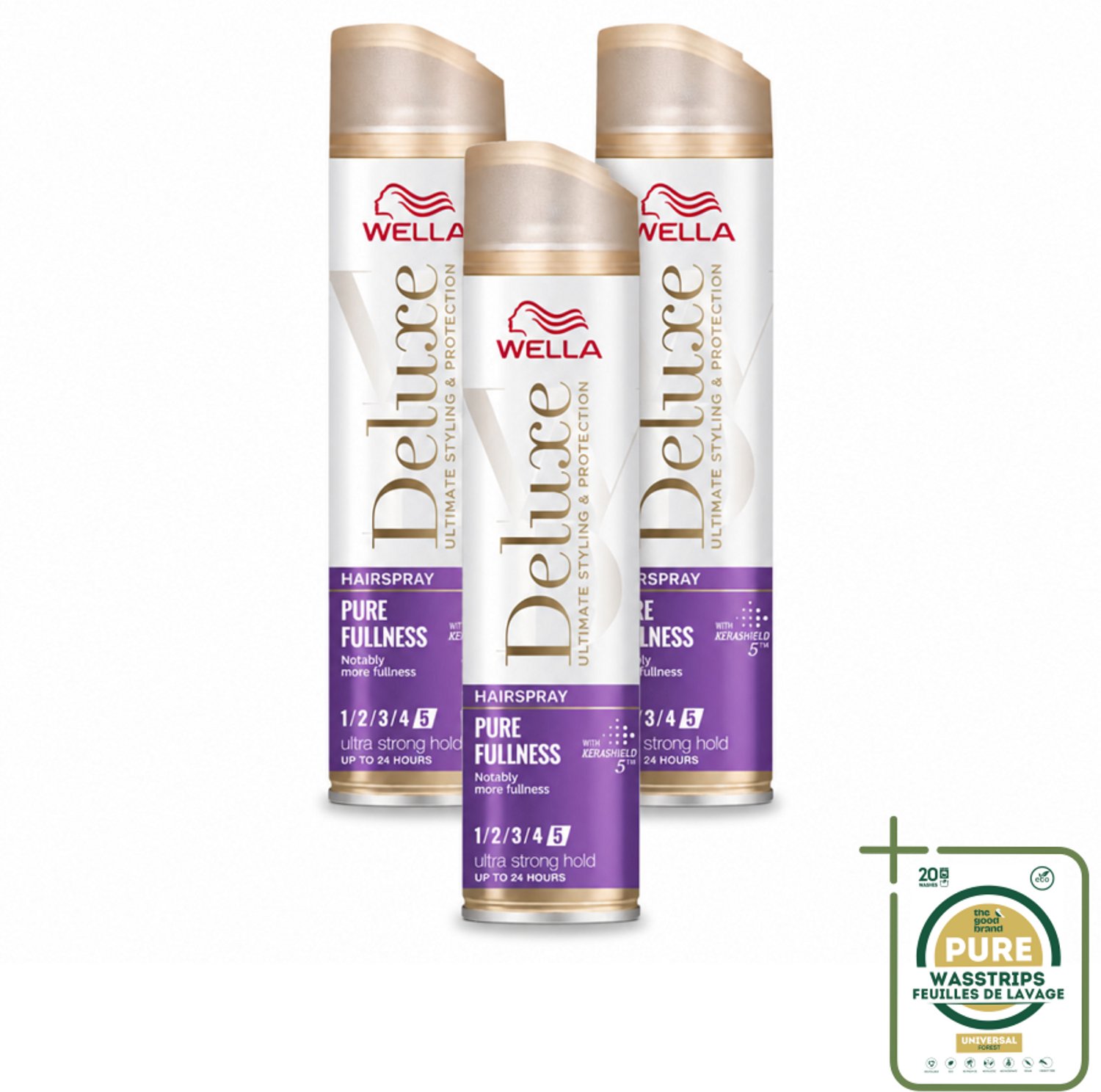 3 x Wella – Deluxe Pure Fullness – Haarspray – 250 ml - Wasstrips - Haarspray - Haar Fixatie - Volume Haar - Glanzend Haar - Anti-pluis
