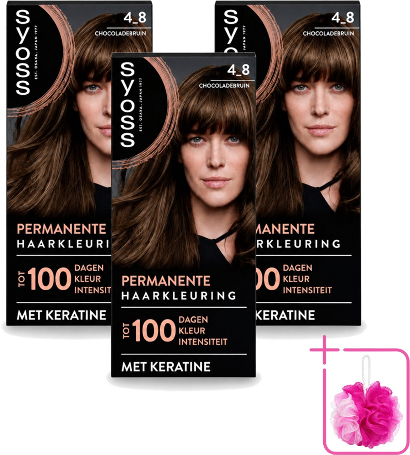 3 x SYOSS Permanent Coloration 4-8 - Haarverf - Chocolade Bruin - Bulkverpakking - Haarkleur - Douchemop - Chocoladebruin