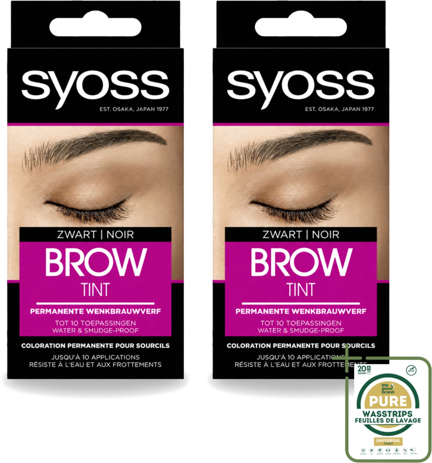 2 x SYOSS - Brow Tint Zwart - Wenkbrauwverf - Langdurige Kleur - Tot 10 Toepassingen - Wasstrips - Wenkbrauwverf - Permanent - Zwart - Langdurige Kleur - Grijze Haartjes Verbergen