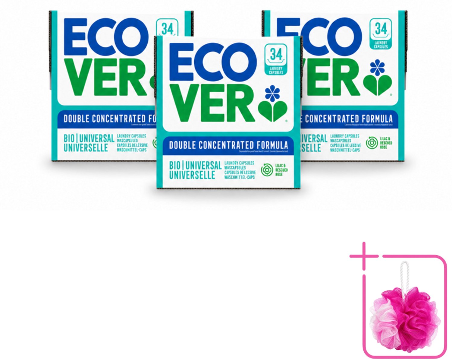 3 x Ecover - Waspods - Universeel - Geconcentreerde formule - 34 wasbeurten - Bulkverpakking - Wasbeurt - Douchemop - Wasmachine