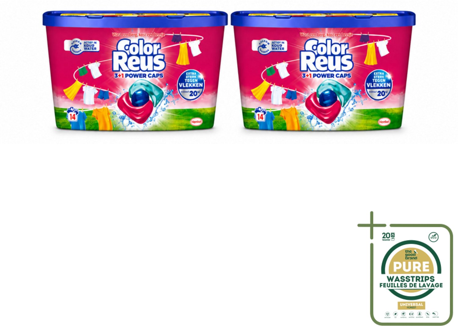 2 x Color Reus - 3+1 Power Caps - Gekleurde Was - 14 Wasbeurten - Wasstrips - Kleurbehoud - Wasmiddel - Wascapsule - Gekleurde Was - Fris Wasgoed