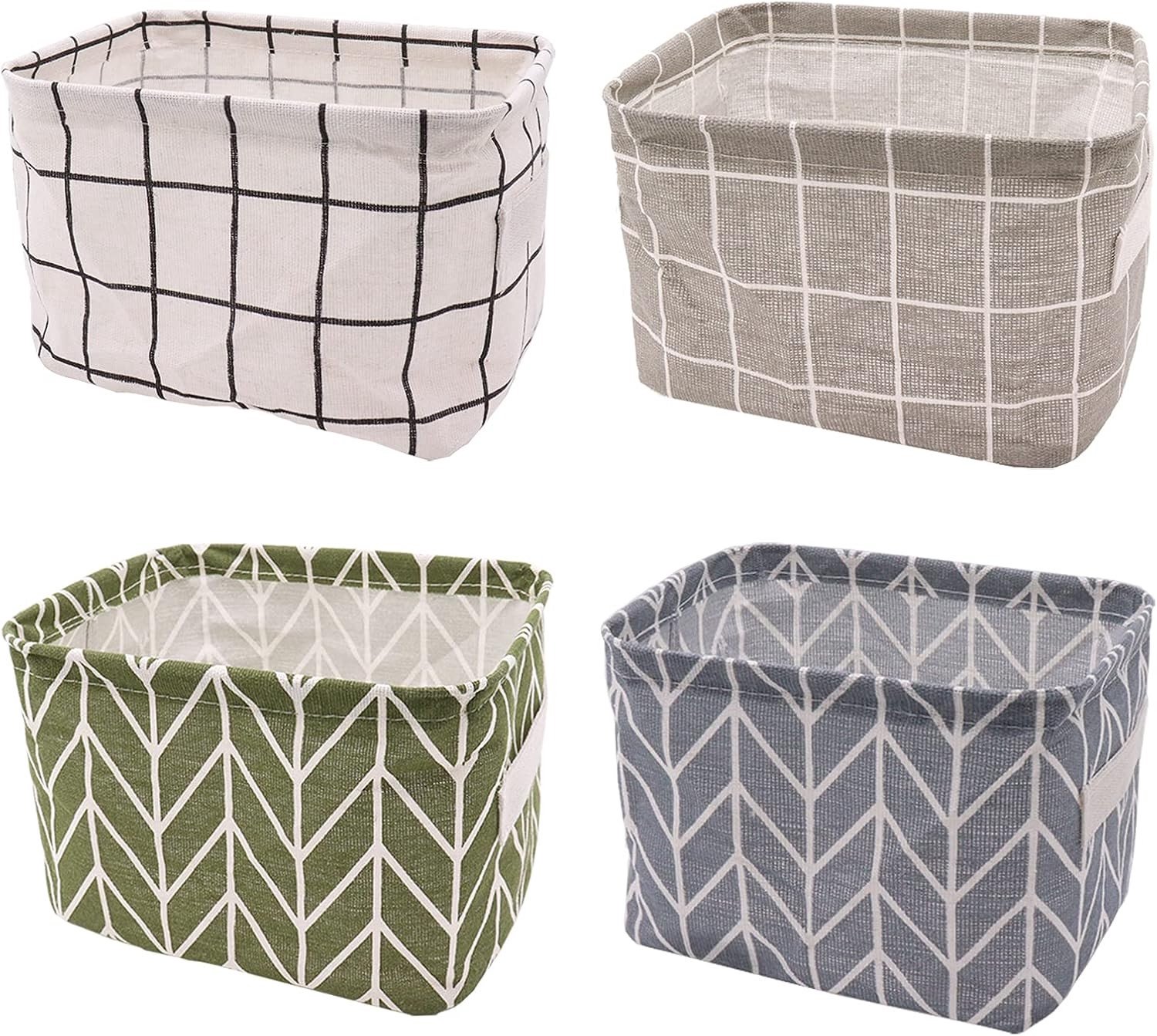 Set van 4 Opbergmanden van Stof, Vouwbare Organizers met Handvatten voor Huishoudelijke Opslag, Ideaal voor Bureau en Kasten, 20 x 16 x 14 cm