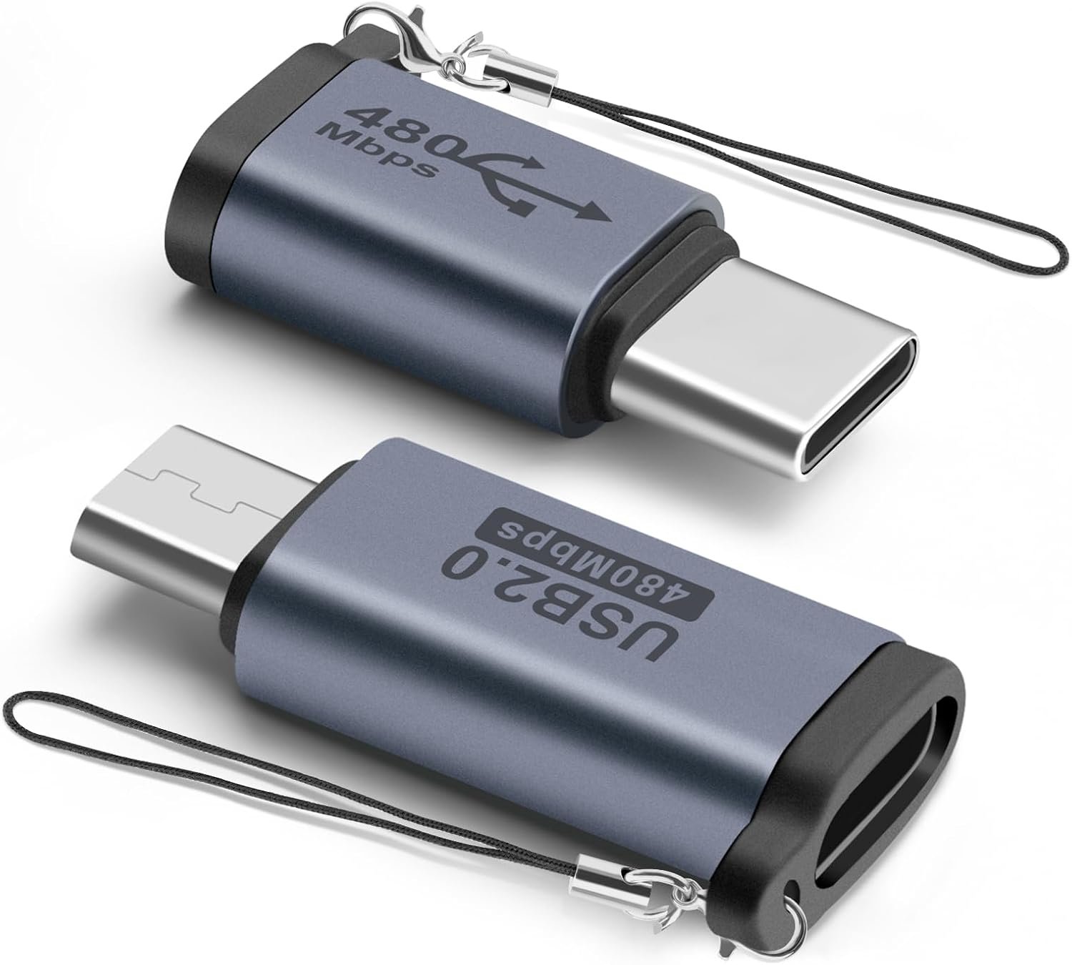 Adapter USB C stekker naar Micro USB bus/adapter Micro USB stekker naar USB C bus 2-pack, Type-C of Micro USB Adapter voor laptop, tablet, smartphone en meer