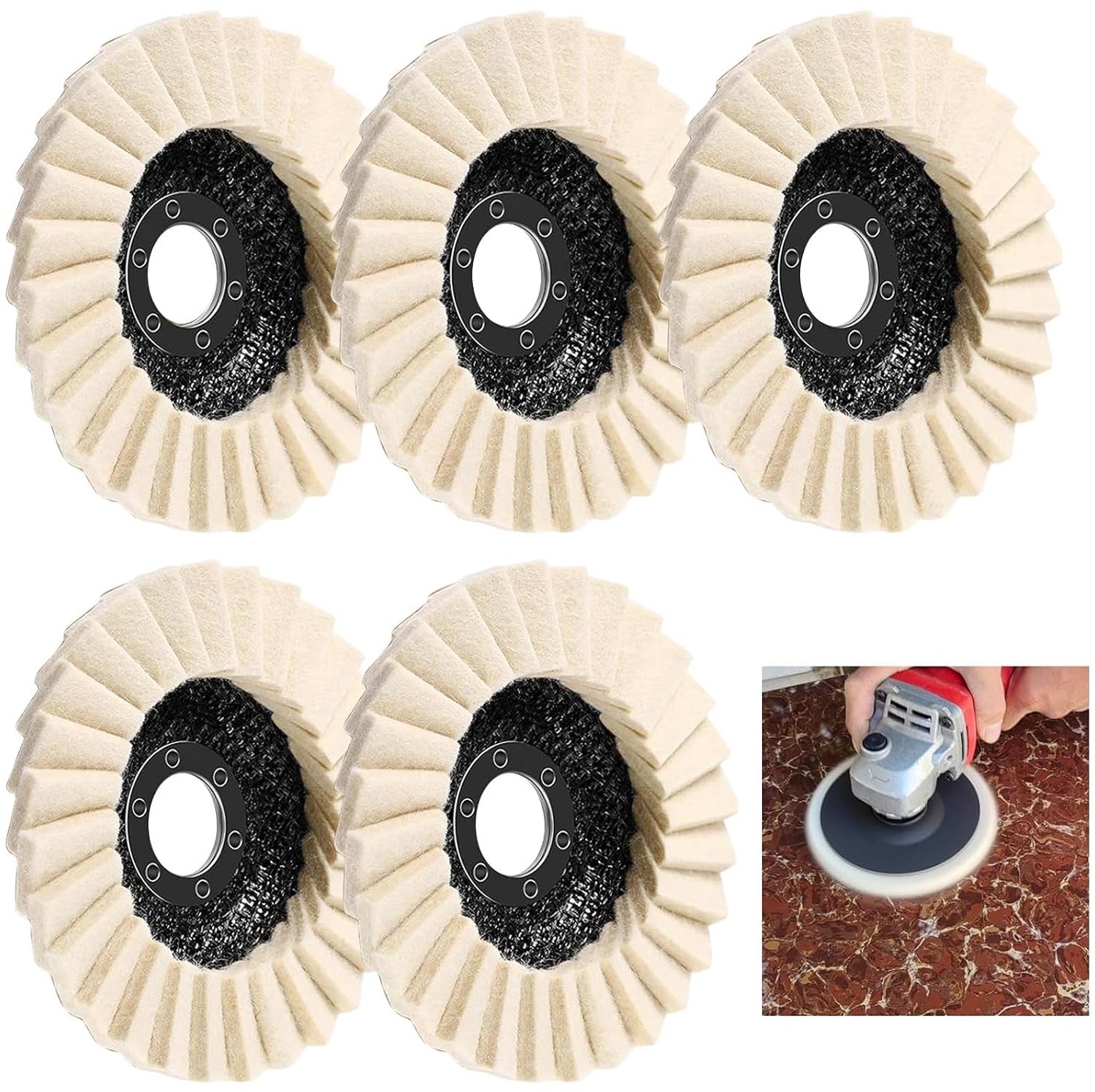 5 stuks polijstschijf, 115 x 22,2 mm, vilt, polijstschijf, polijstschijf - ShopVlot