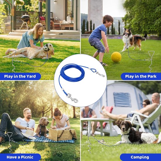 Relux Hondenbindkabel en -stok, 4,9 m outdoor hondenspel voor tuintraining, hardlopen, wandelen, kamperen, 4,9 cm zware hondenanker spiraalvormige paal voor kleine tot middelgrote honden (2 stuks — afbeelding 2