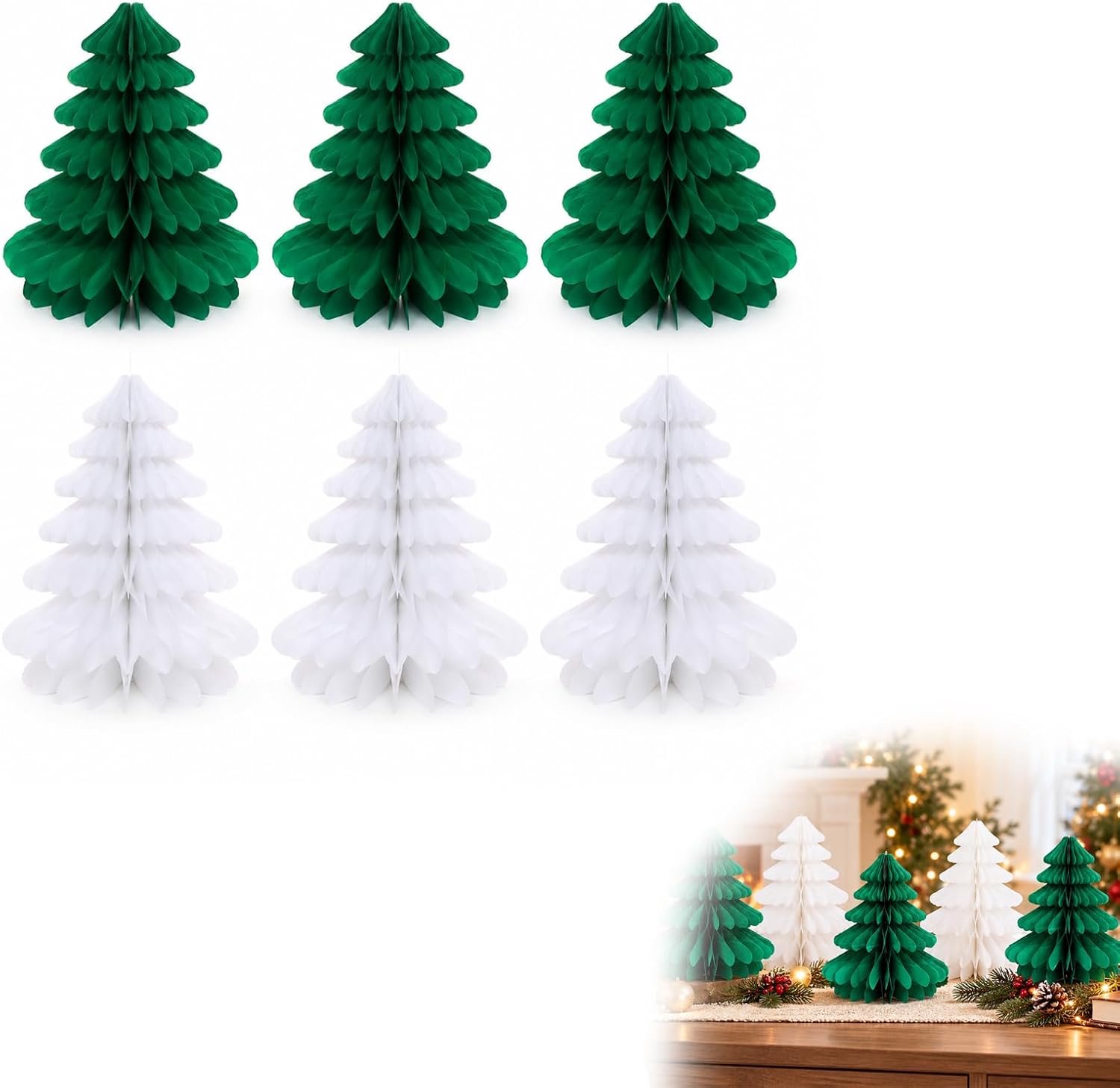 Kerstboom decoratie van papier, opvouwbaar, 20 cm, 6 stuks