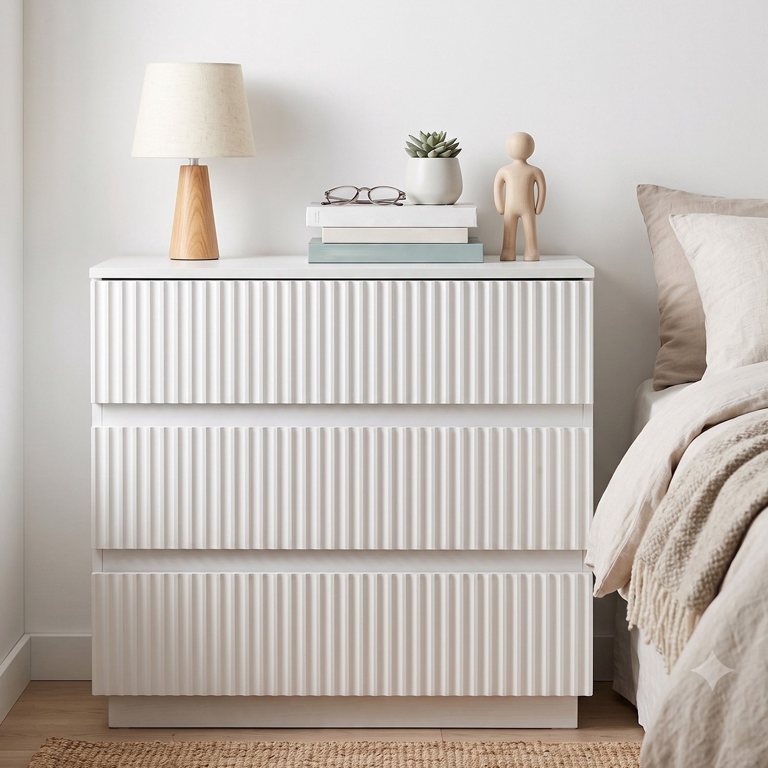 LEADZM Ladekast met 3 lades - Wit - 60 x 33 x 56 cm - lamellendesign