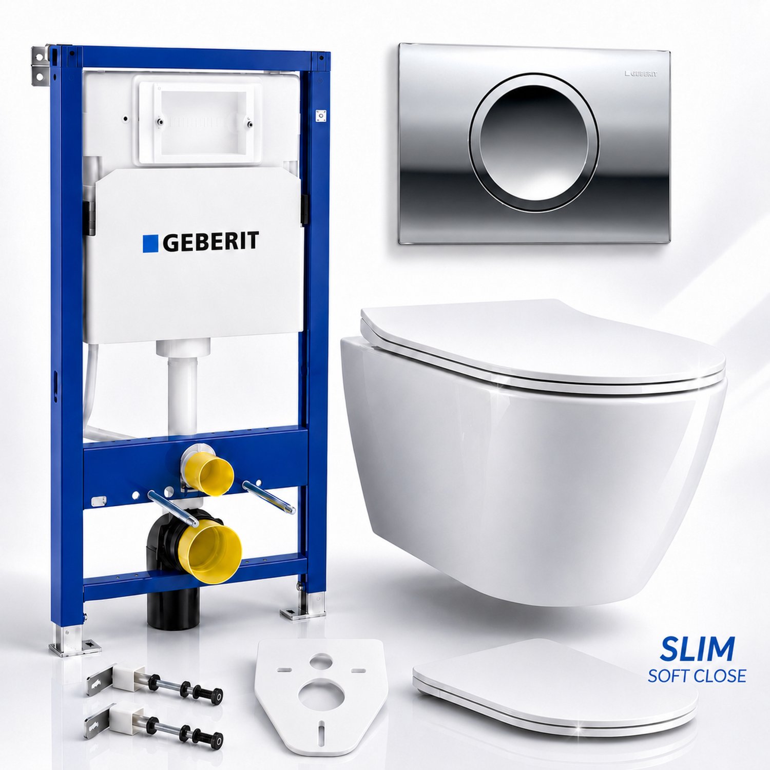 Badland toiletset - Geberit Duofix Basic Delta - ROLO wit - Delta15 rond chroom - 115109211