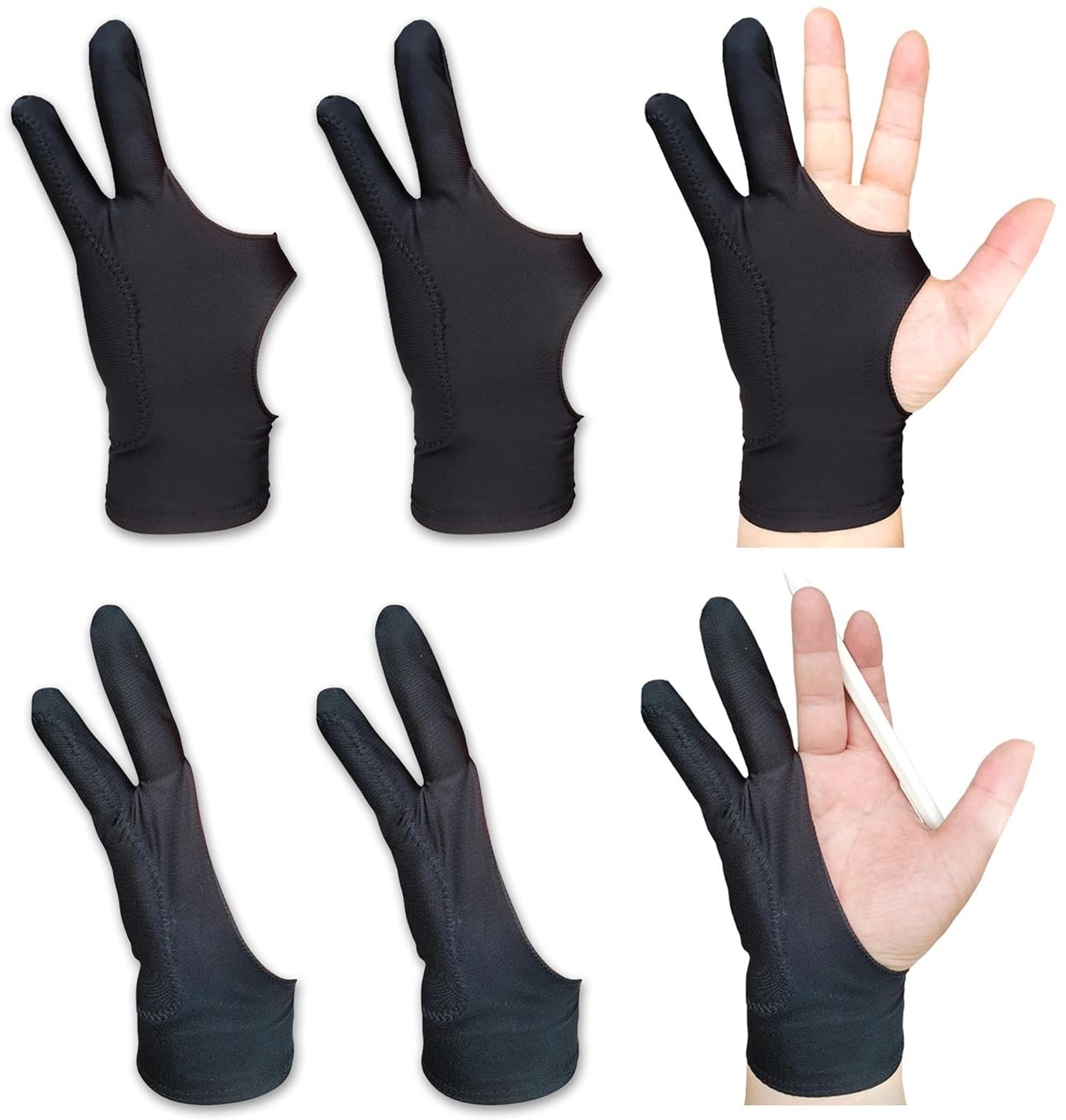 Tekenhandschoenen - Zwart - Antifouling Handschoen voor Links en Rechts - Polyestervezel met Tweevingerdesign - Voor Kunstenaars