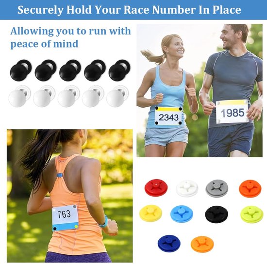 10 stuks startnummerhouders, magneet, startnummertape, startnummerband, magnetisch, startnummer-magneten, atletiek, startnummerbevestiging met 10 kleurrijke stoffen knoppen voor marathon — afbeelding 5