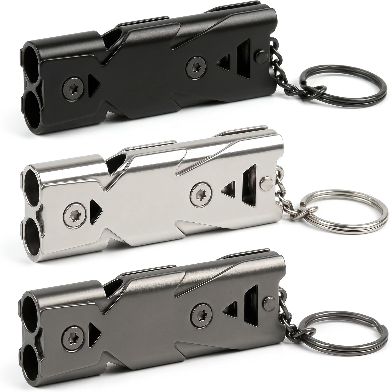 Noodfluit 150 dB van Rvs voor Wandelen en Outdoor, Dubbele Buis, 3 Stuks