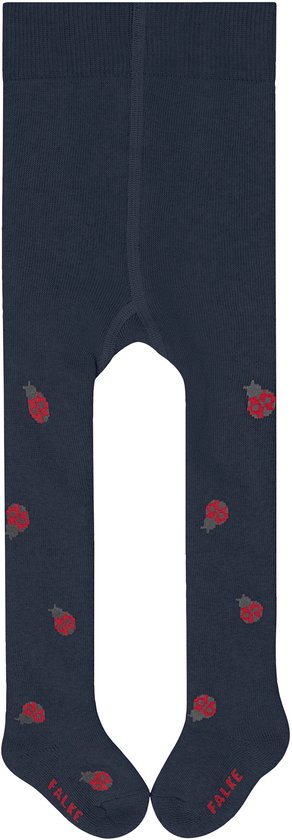 Donkerblauwe panty met rode lieveheersbeestjesprint en FALKE logo op de voet.