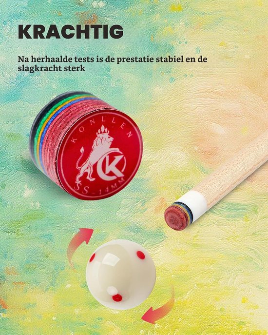 Pool cue tips 11mm/14mm - 9 lagen regenboog - harde kwaliteit - direct speelbaar - Homevero — afbeelding 4